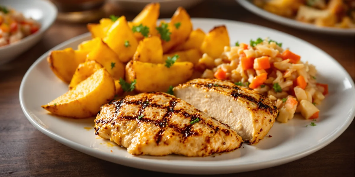 Grillowany kurczak z batatami i surówką