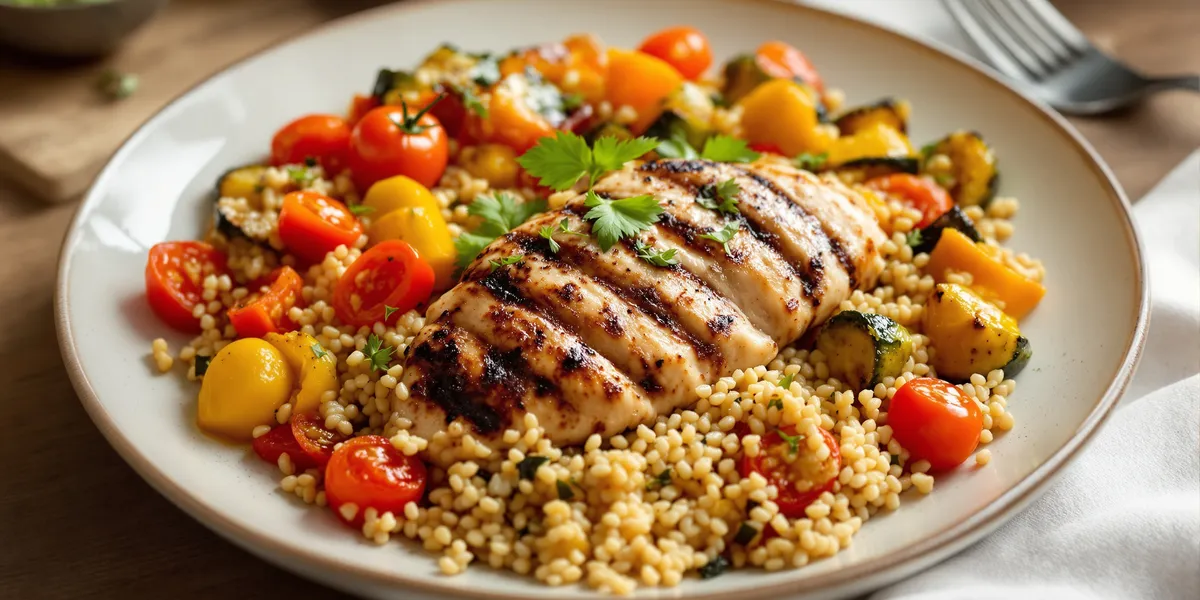 Grillowany kurczak z kaszą i warzywami