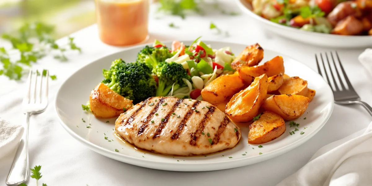 Grillowany kurczak z warzywami i pieczonymi ziemniakami