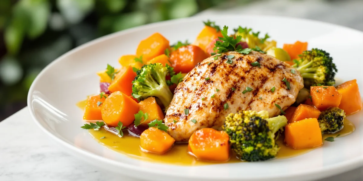 Grillowany kurczak z warzywami na talerzu
