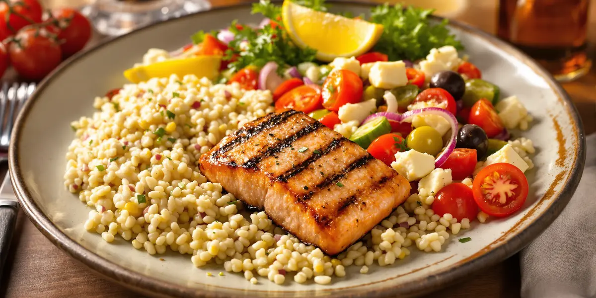 Grillowany łosoś z sałatką i kaszą