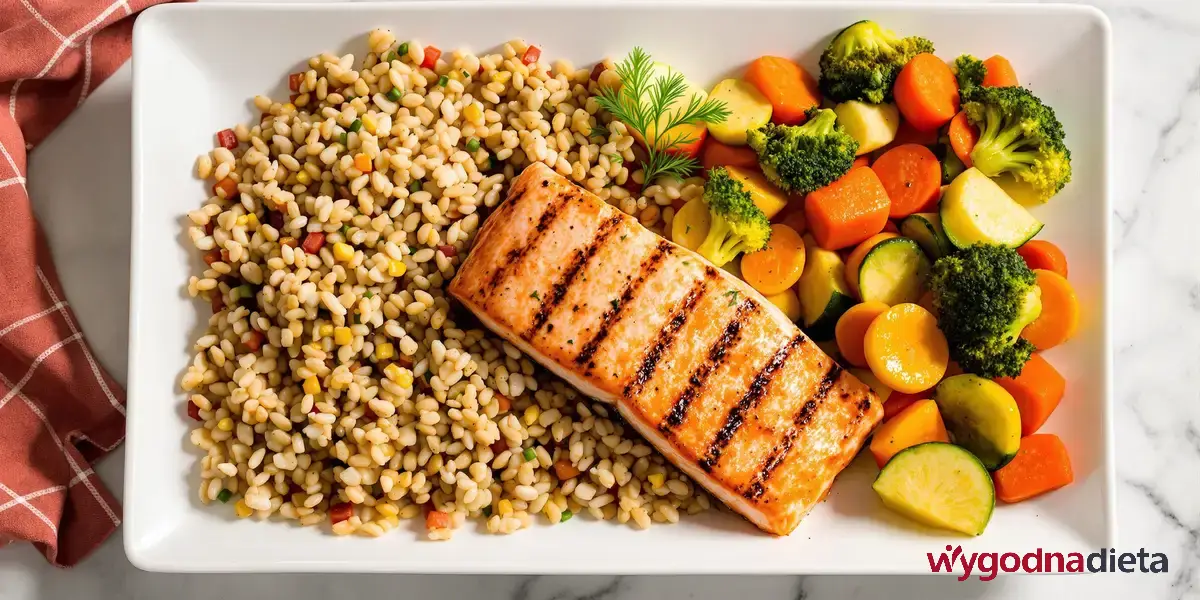 grillowana ryba z warzywami i kaszą bulgur