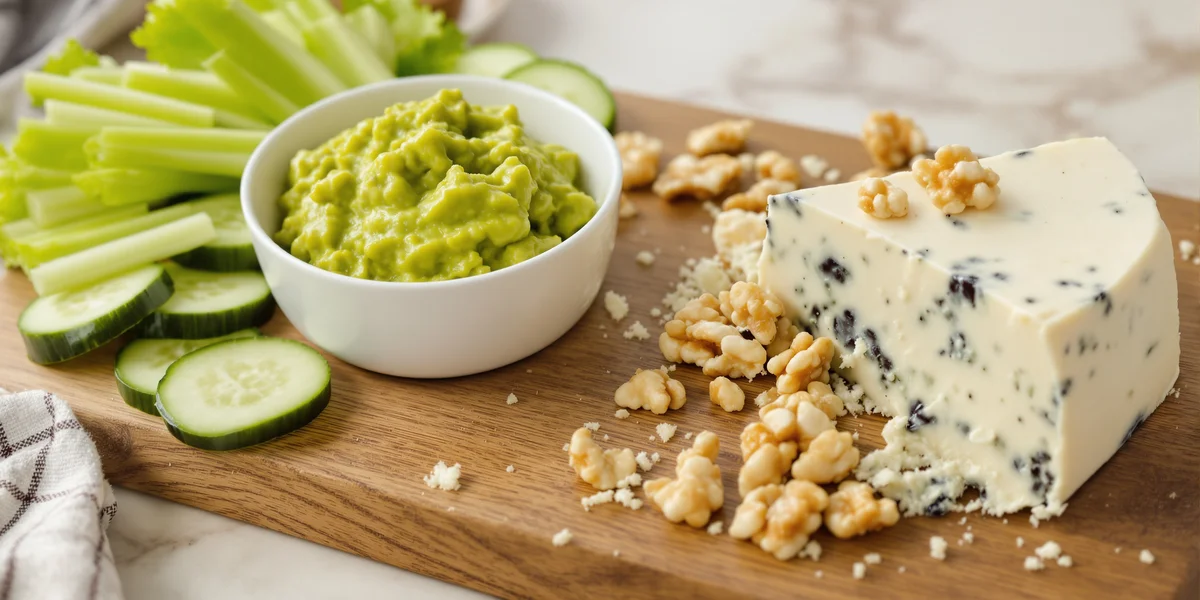 Guacamole, ser pleśniowy, warzywa, orzechy