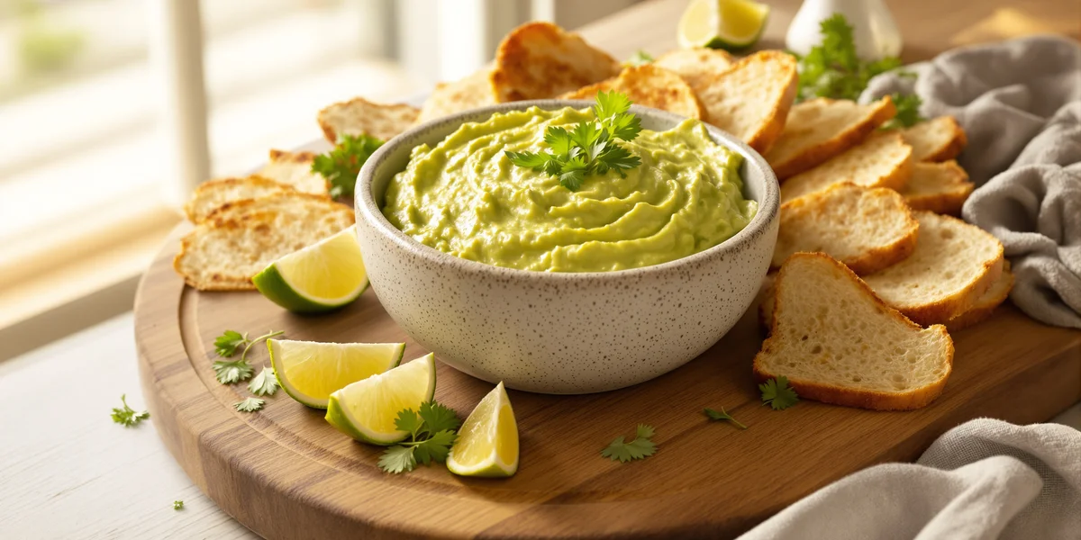 Guacamole w misce z grzankami