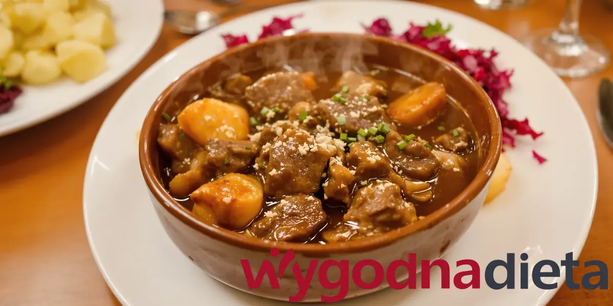 gulasz wołowy z ziemniakami w misce