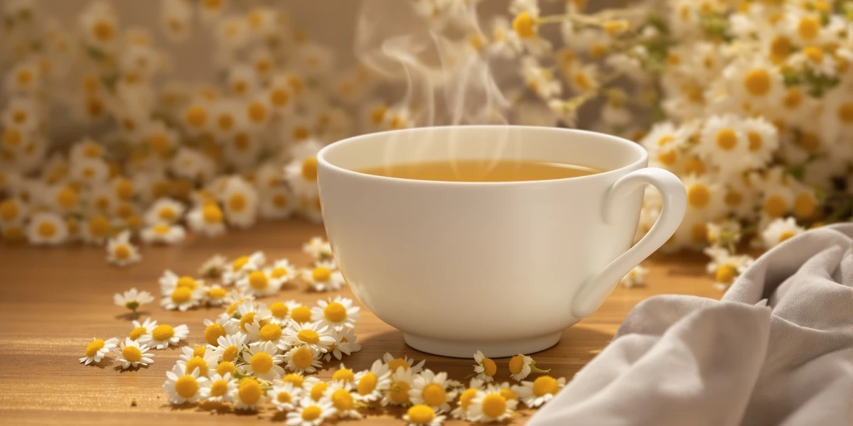 Herbata rumiankowa w białym kubku