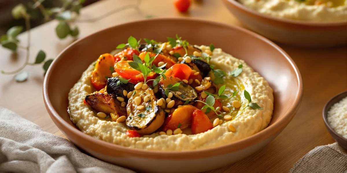 Hummus z pieczonymi warzywami i orzeszkami