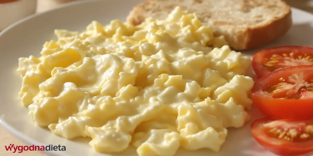 jajecznica na parze z pieczywem pszennym i pomidorem bez skórki