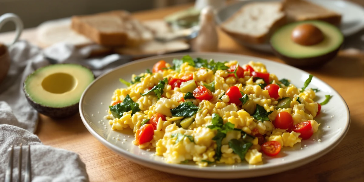 Jajecznica z warzywami i awokado