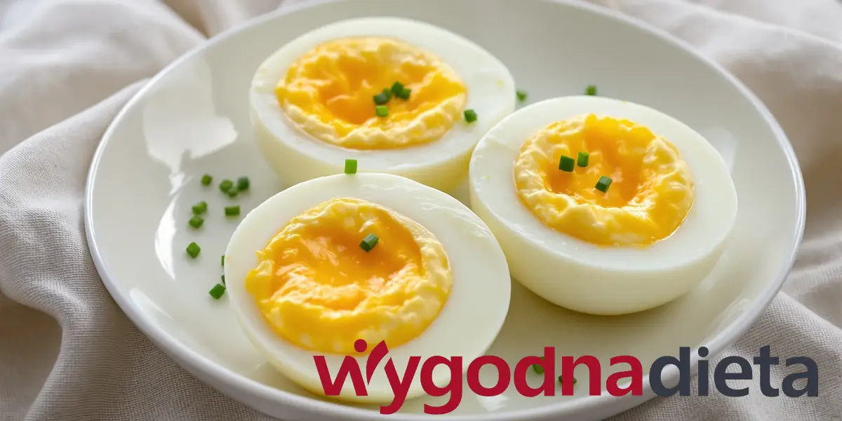 połówki jajek ugotowanych na twardo ułożonych na talerzu