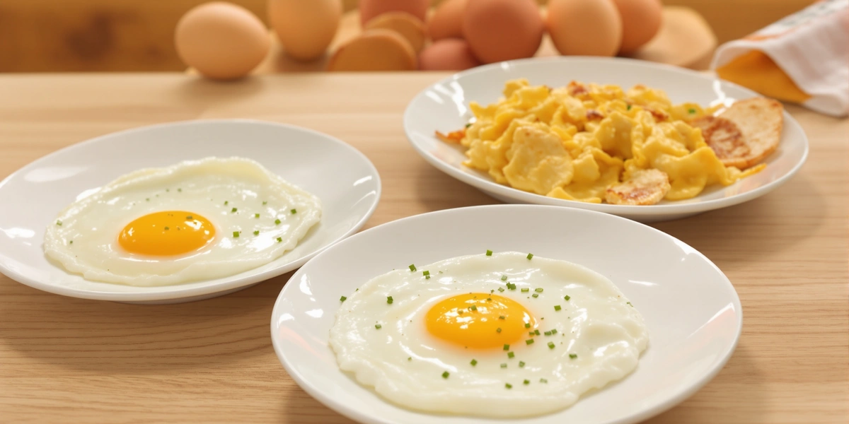 Jajka sadzone i jajecznica śniadanie