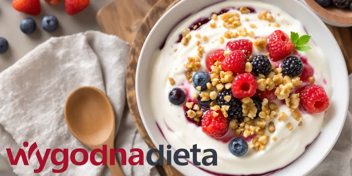 jogurt grecki z orzechami i dodatkiem sezonowych owoców