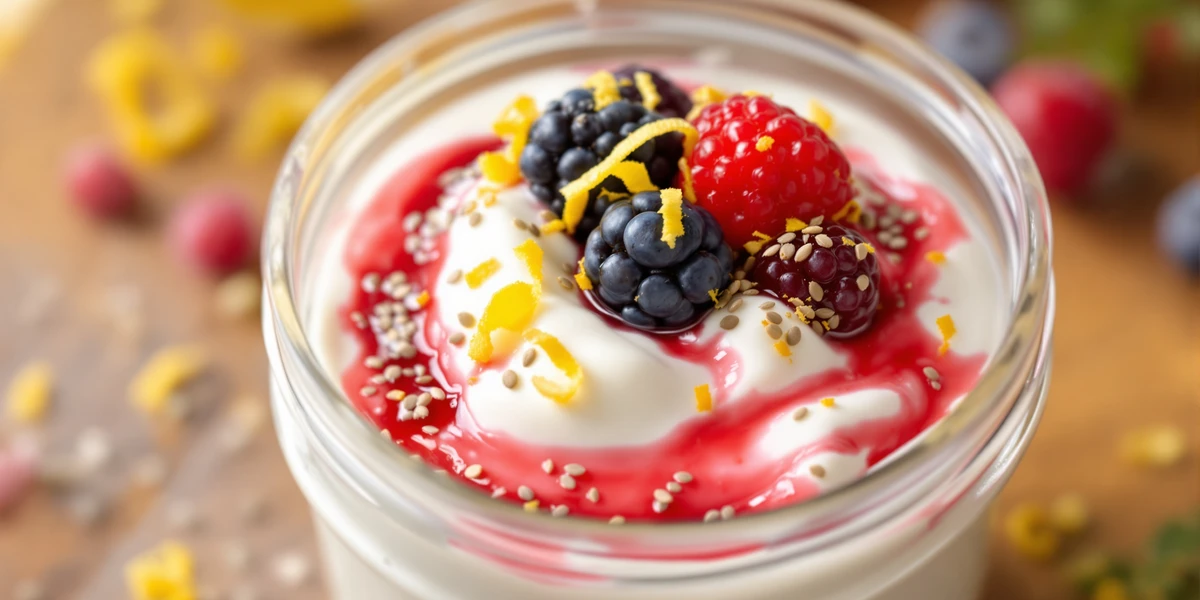 jogurt naturalny z nasionami chia i malinami