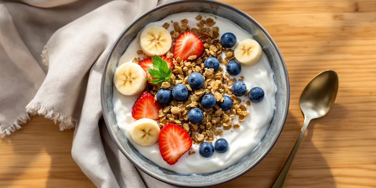 Jogurt naturalny z granolą i owocami