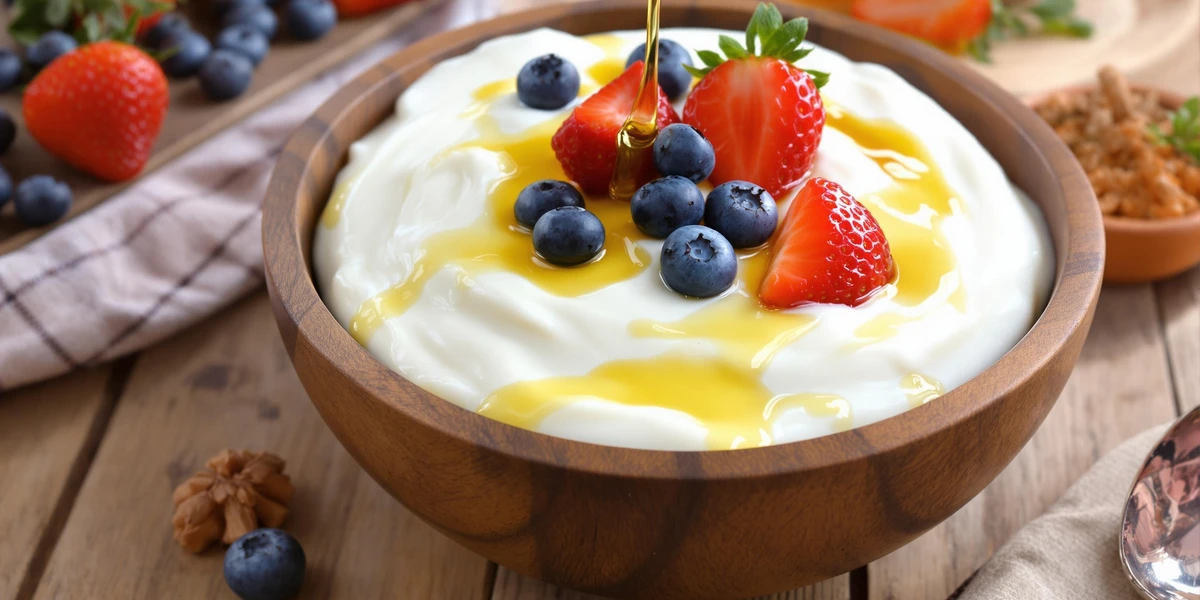 jogurt naturalny z miodem i świeżymi owocami