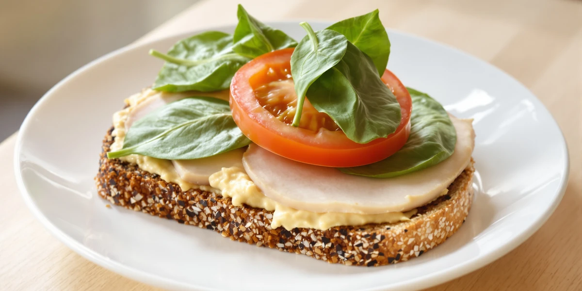 kanapka z hummusem, wędliną i szpinakiem