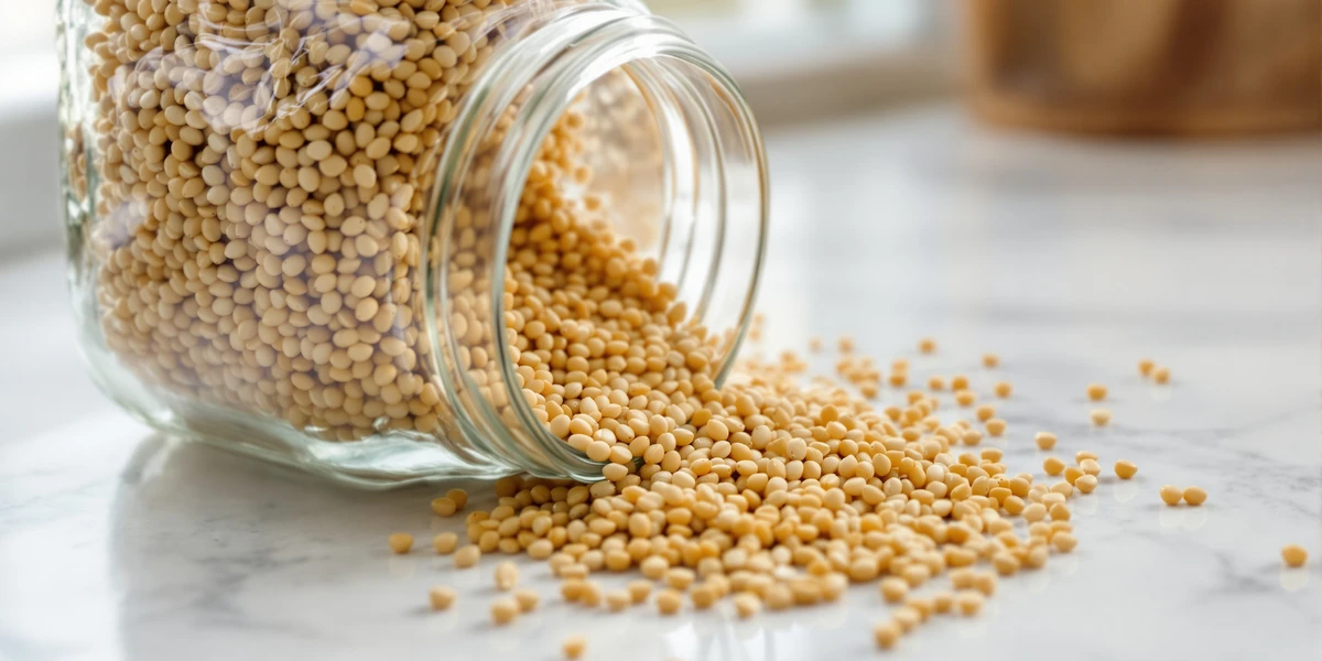 ziarna kaszt jaglanej wysypujące się ze słoika