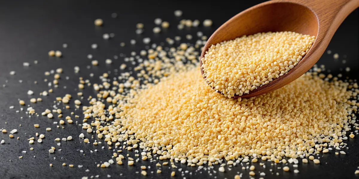 Kasza manna na drewnianej łyżce