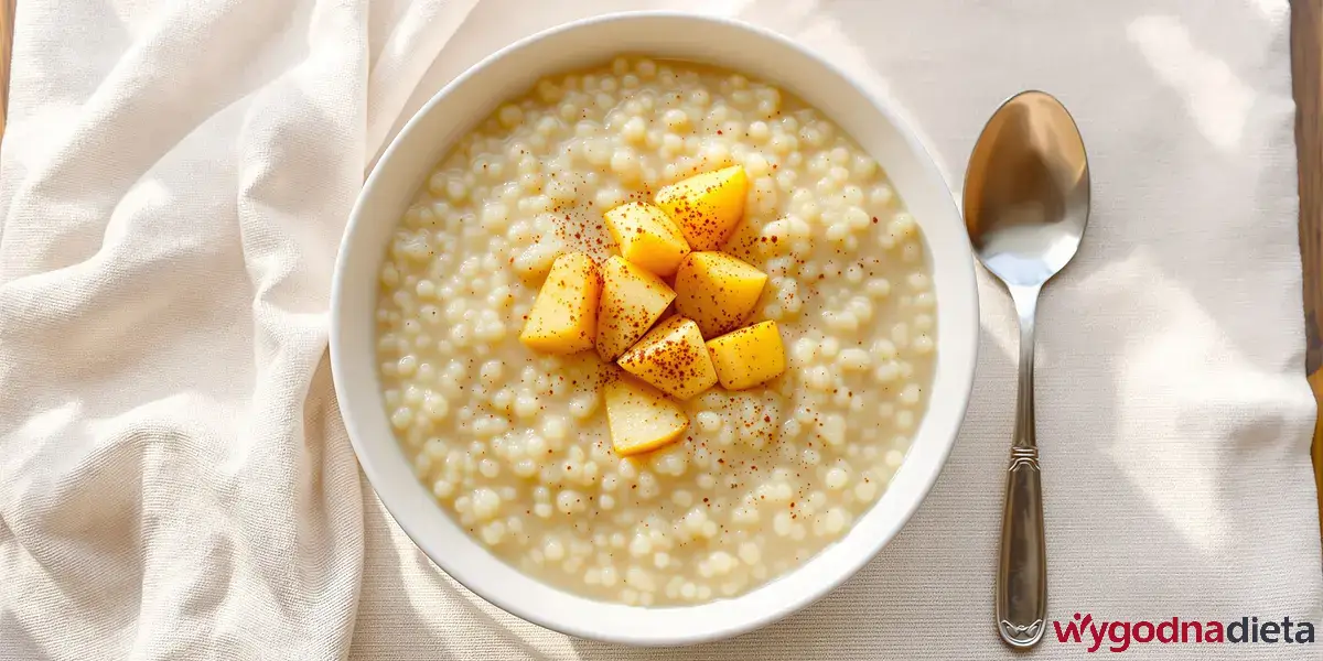 kasza manna na napoju roślinnym z duszonym jabłkiem i cynamonem
