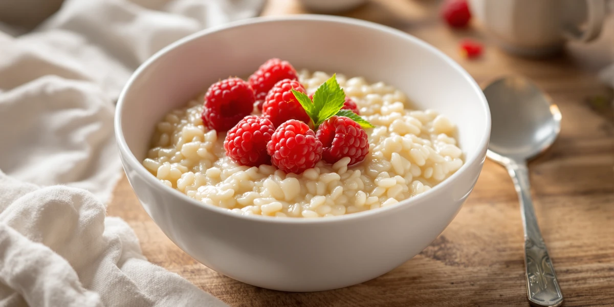 Kasza z malinami w białej misce