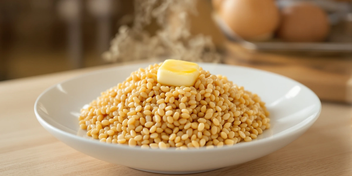 Kasza gryczana ze stopionym masłem na talerzu