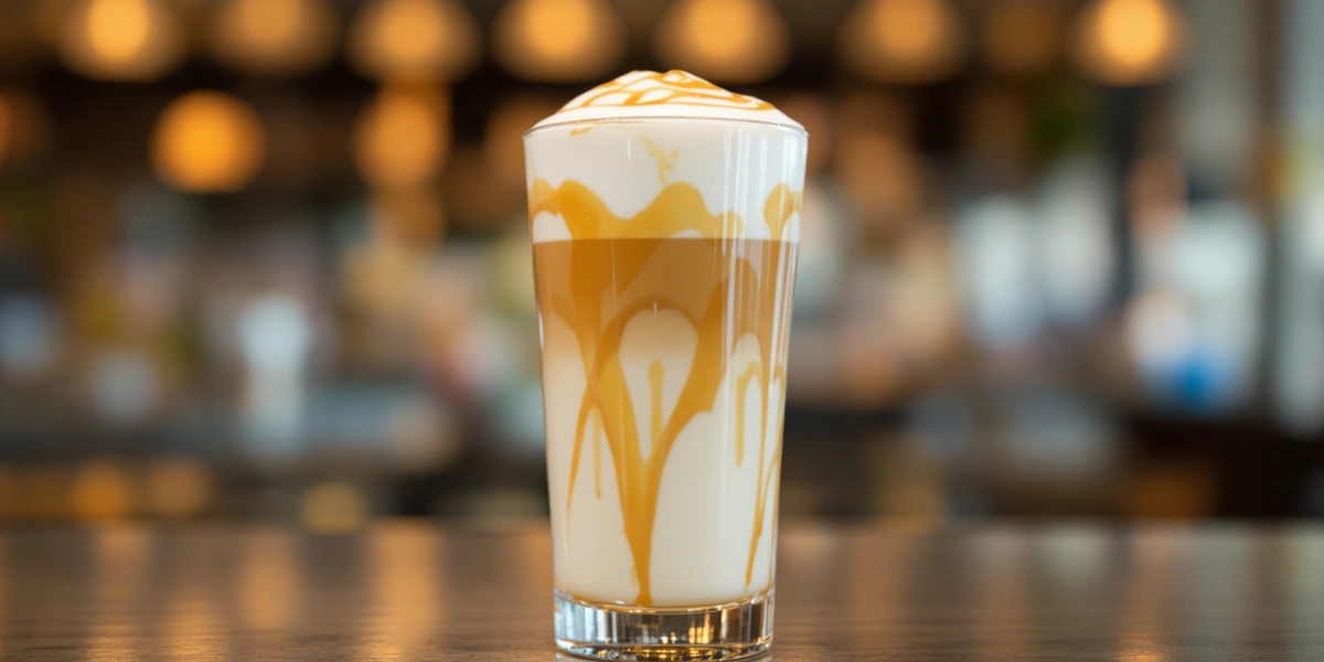 Kawa z mlekiem i syropem karmelowym