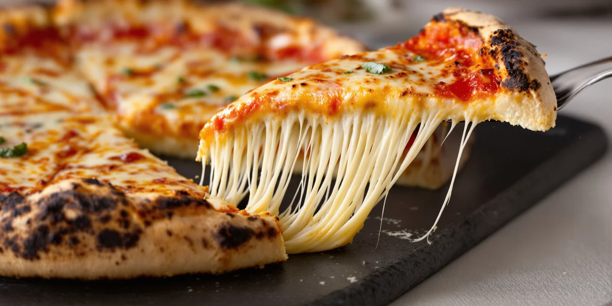 Kawałek pizzy z ciągnącym się z serem