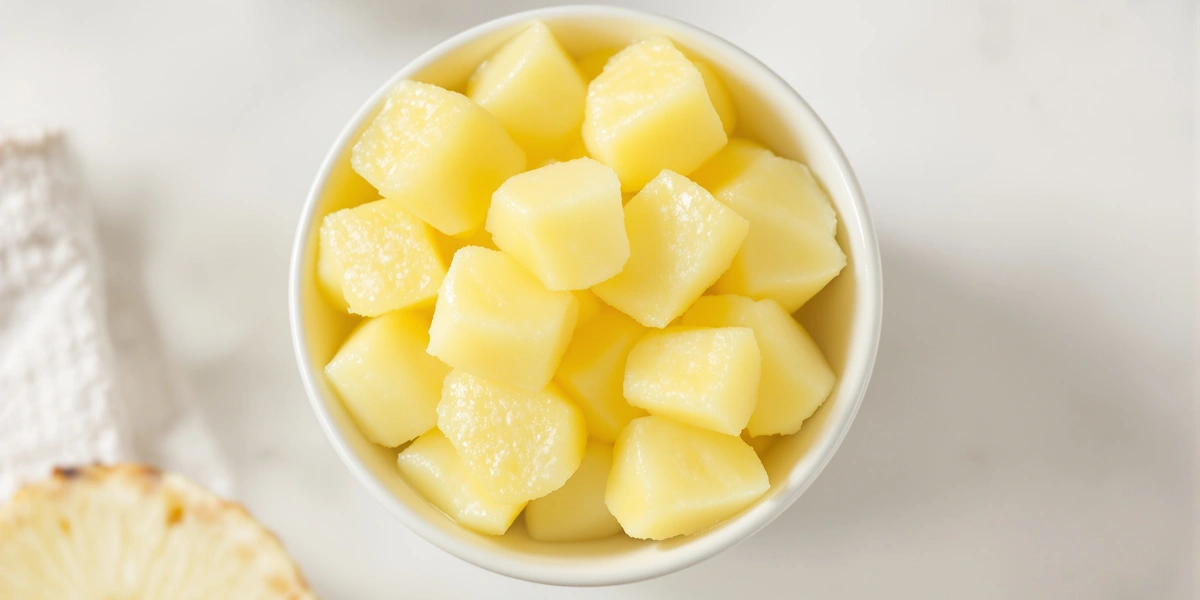 Kawałki ananasa w białej misce