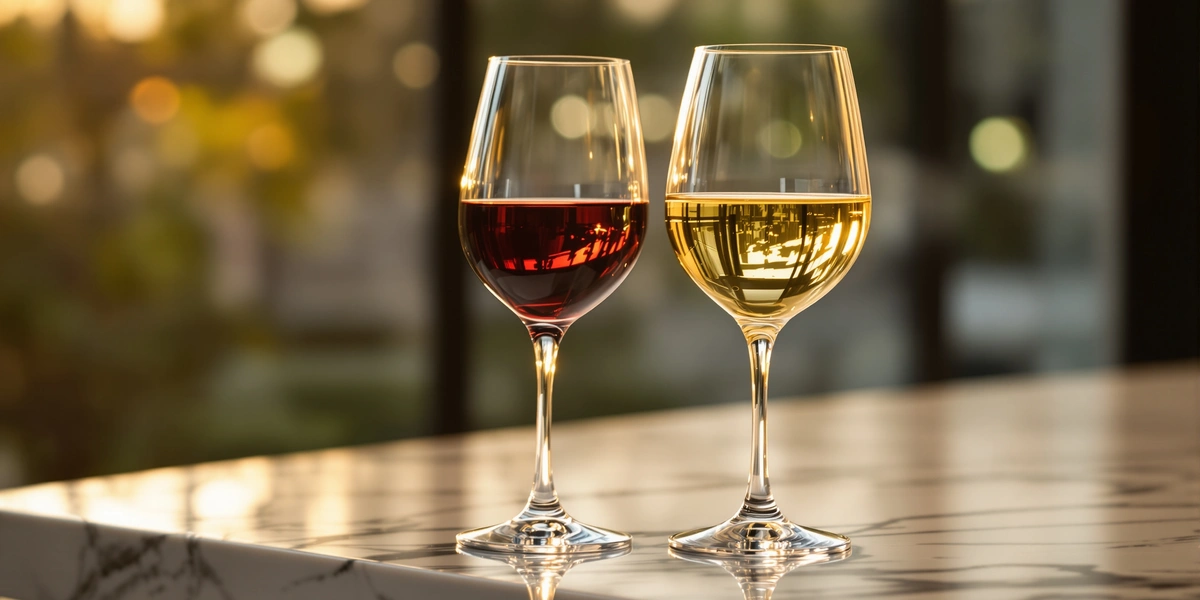 Kieliszki czerwonego i białego wina