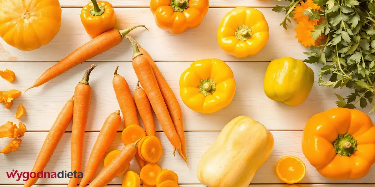 dynie, marchwie i żółte papryki