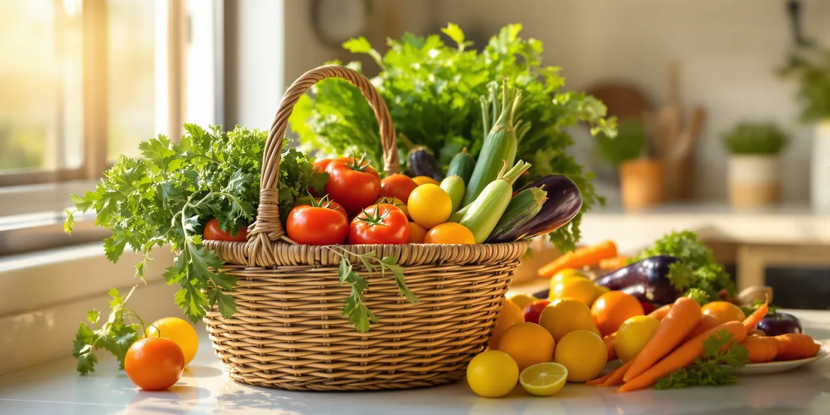 Kosz ze świeżymi warzywami i owocami