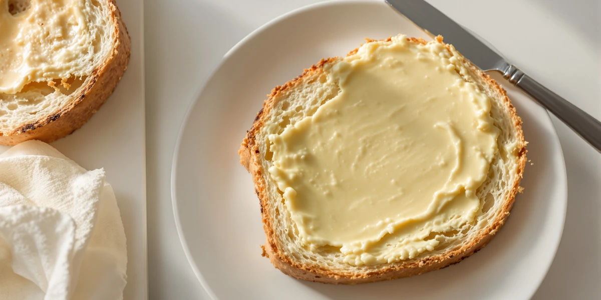 Kromka chleba z masłem na talerzu