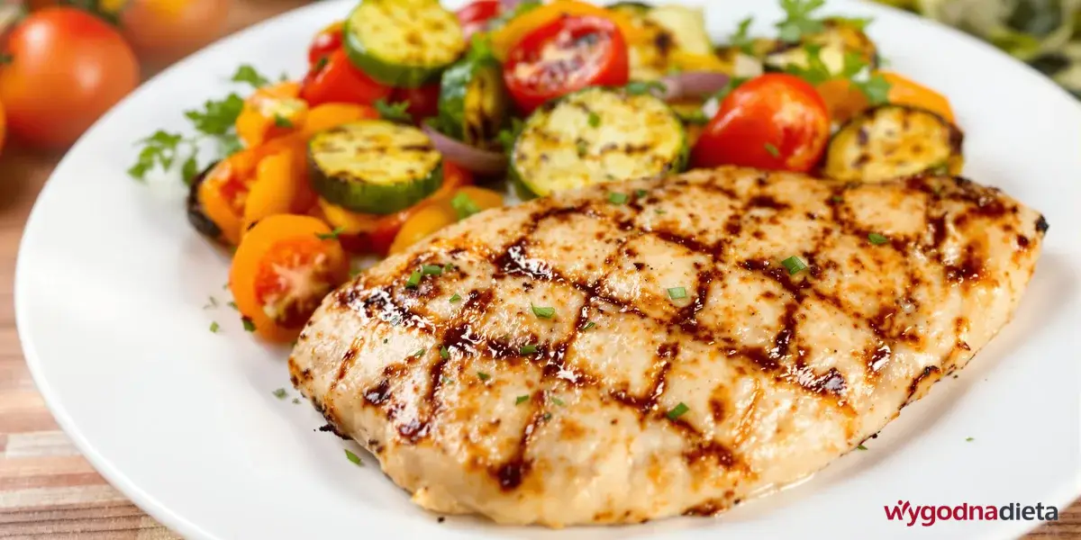 grillowany kurczak z cukinią, pomidorkami koktajlowymi