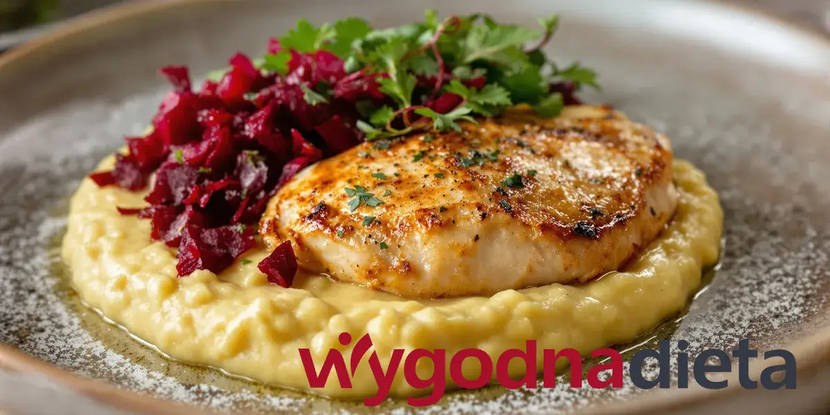 filet z kurczaka z purée z kalafiora i buraczkami