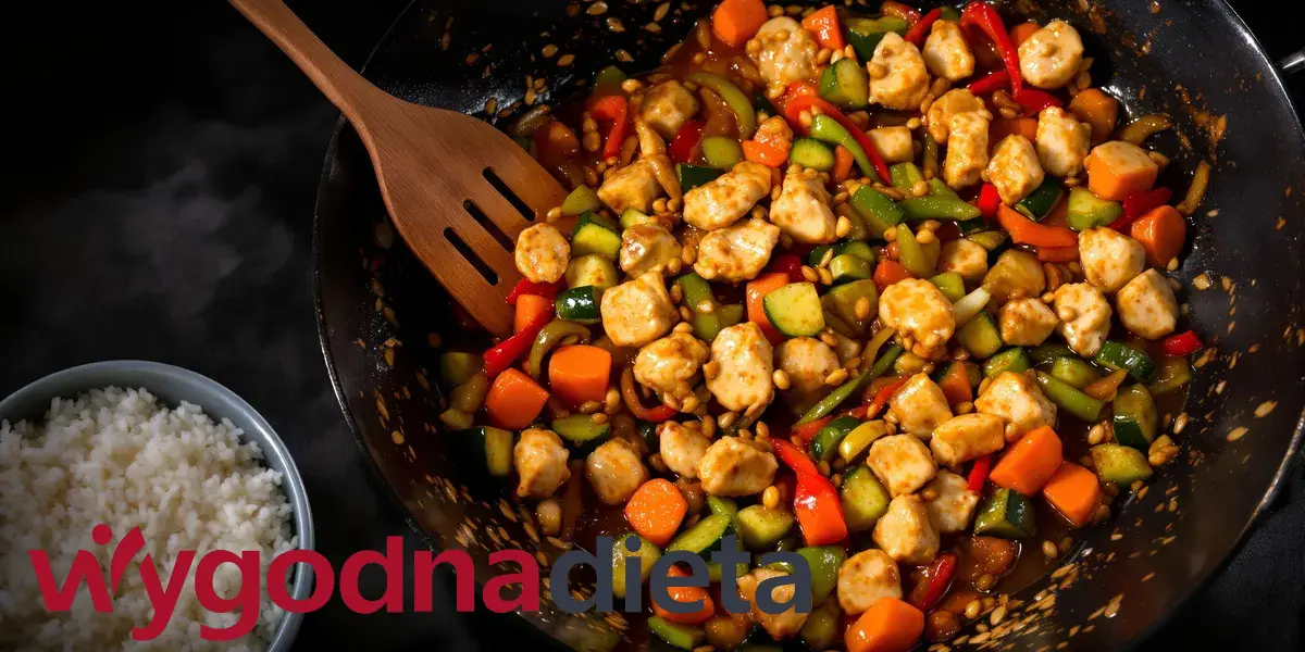 kurczak z warzywami z patelni w sosie orzechowo-sojowym