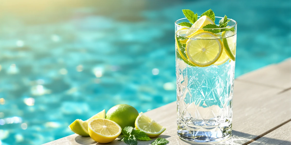 Lemoniada z miętą przy basenie