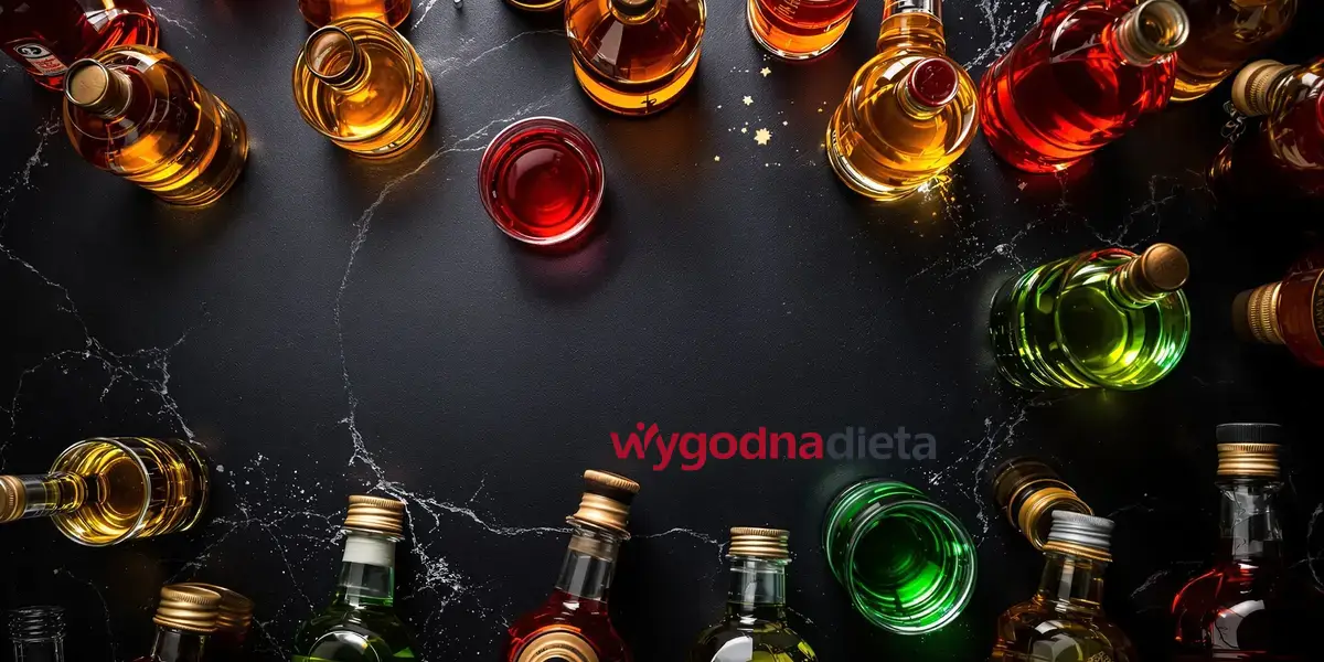 różnorodne likiery w kolorowych butelkach 