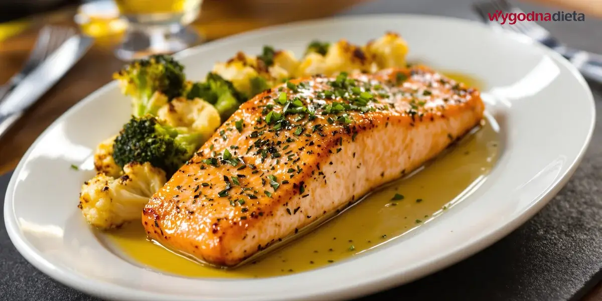 łosoś pieczony w piekarniku z brokułami i kalafiorem