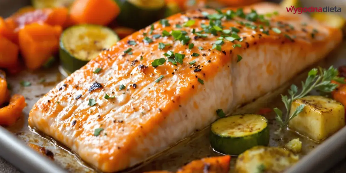 łosoś z cukinią i marchewką pieczony w piekarniku