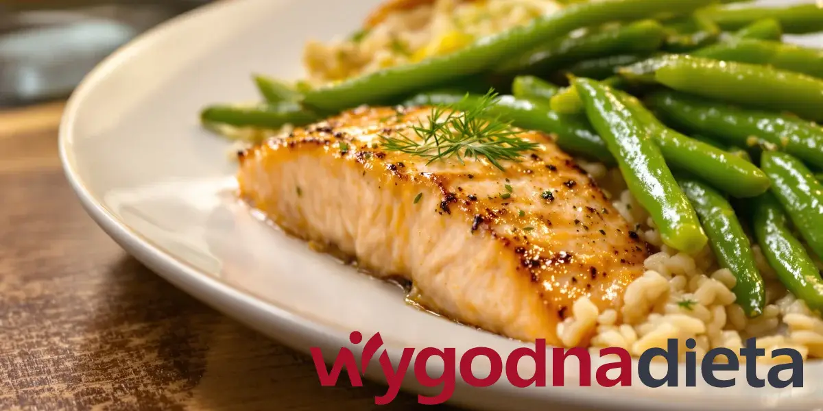 grillowany łosoś z ryżem i fasolką szparagową