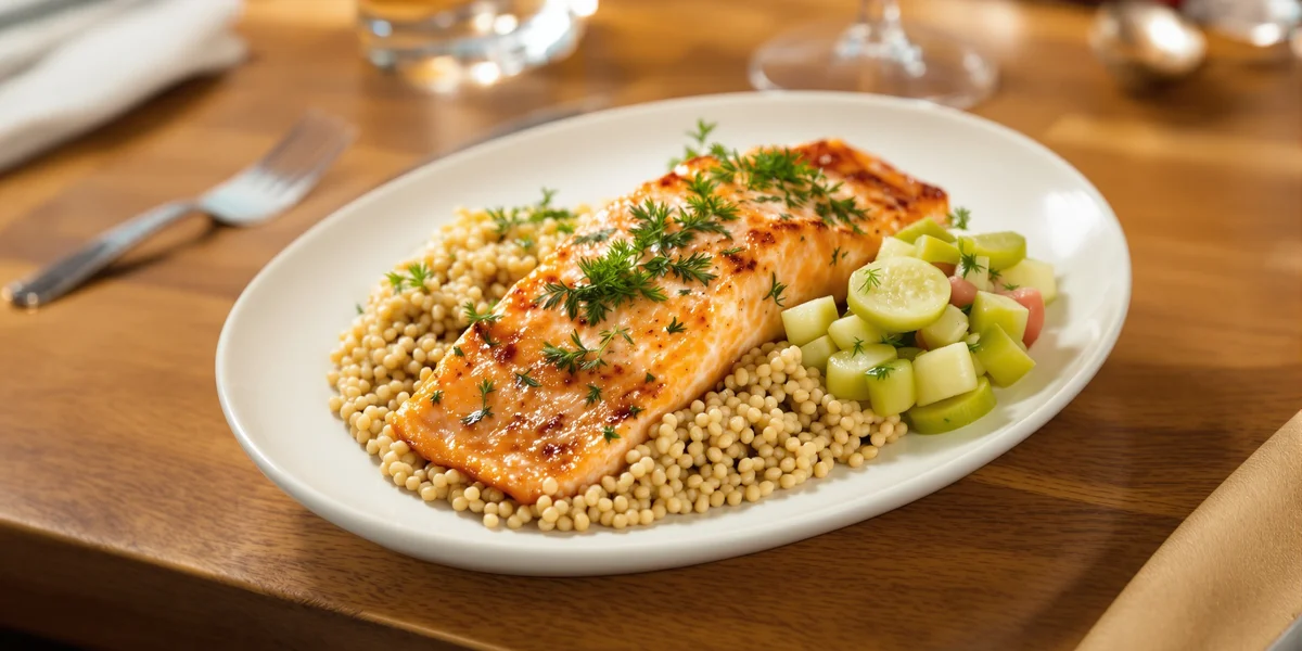 Łosoś z kaszą i ogórkiem