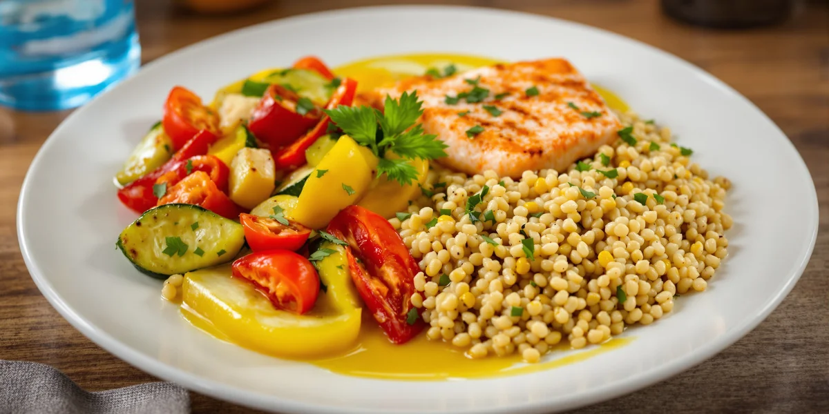 Łosoś z kaszą i warzywami