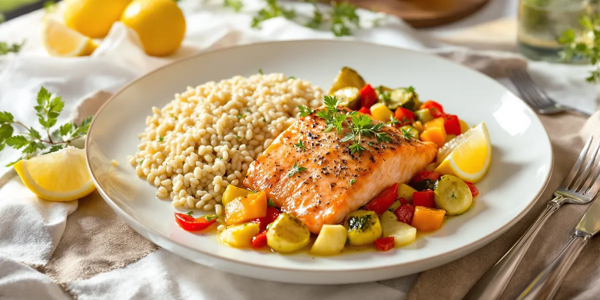 Łosoś z kaszą i warzywami