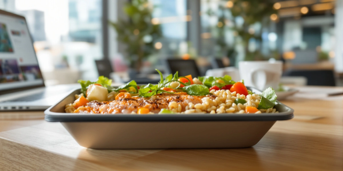 Łosoś z warzywami w pudełku lunch