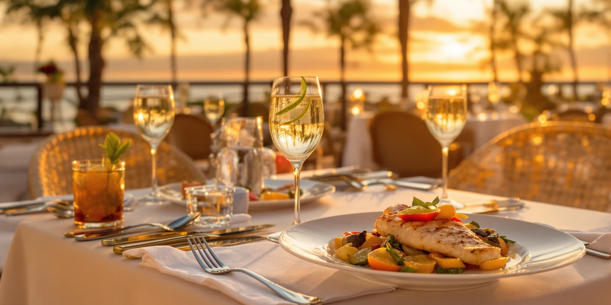 Luksusowy obiad przy zachodzie słońca