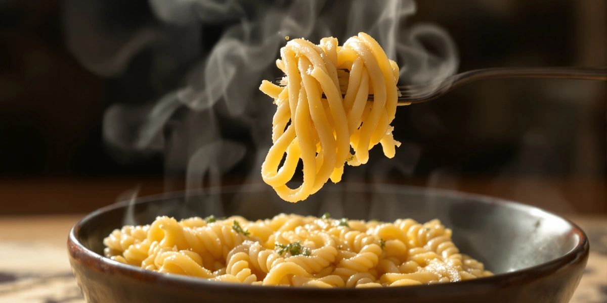 makaron al dente owinięty na widelec
