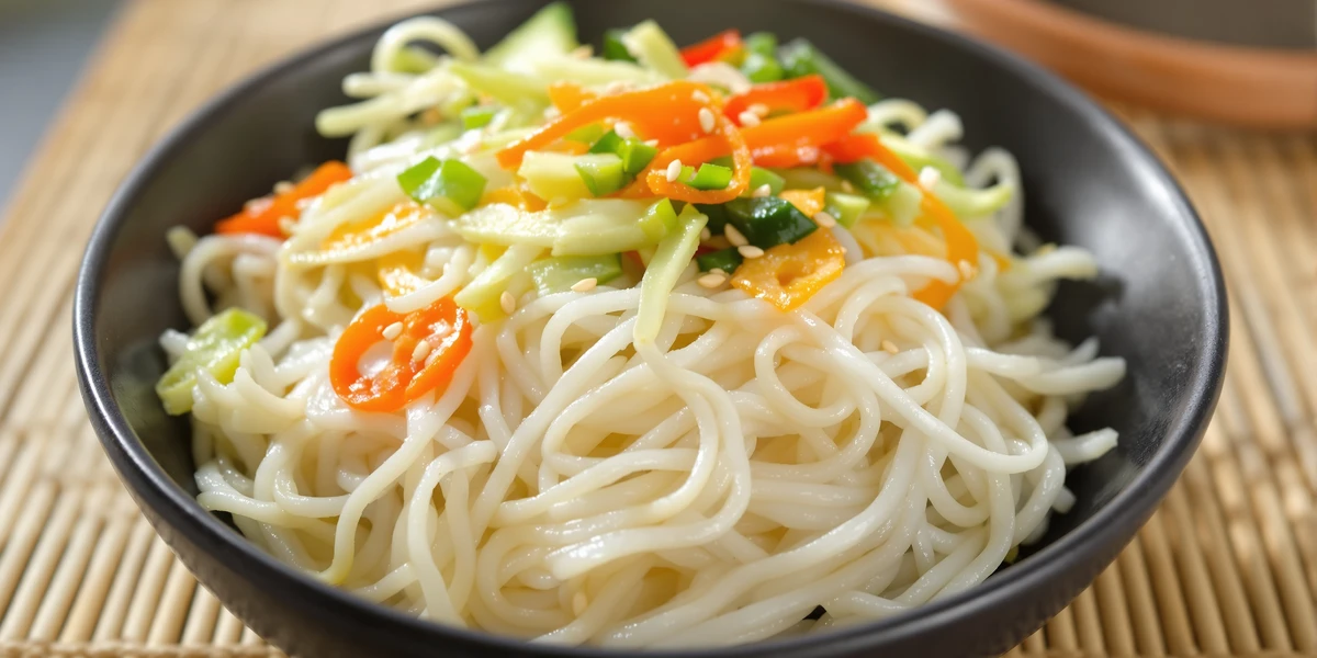 Makaron ryżowy z warzywami w misce