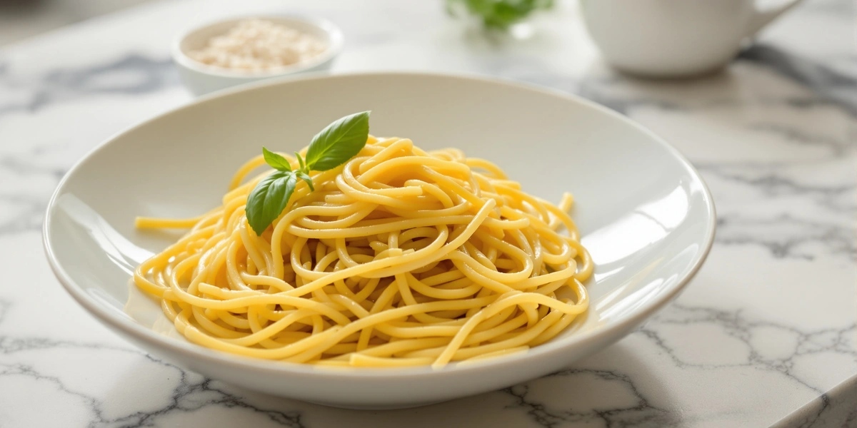 Makaron spaghetti z liściem bazylii