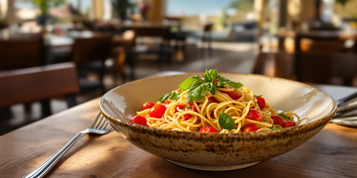 Makaron z pomidorkami i bazylią