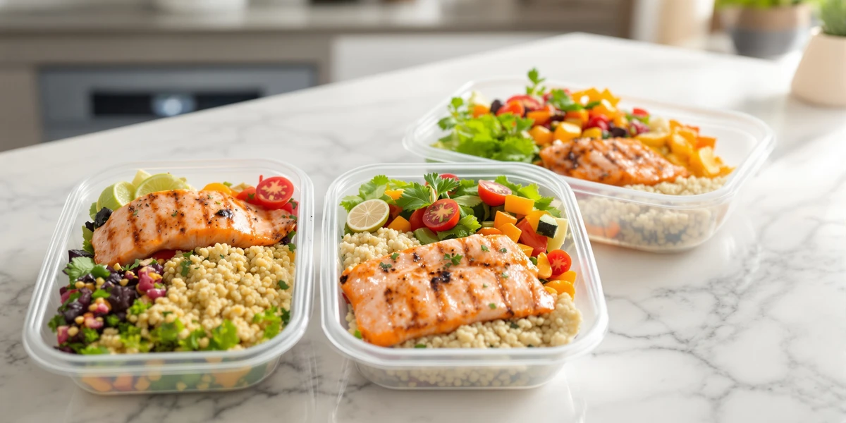 Meal prep pojemniki z łososiem